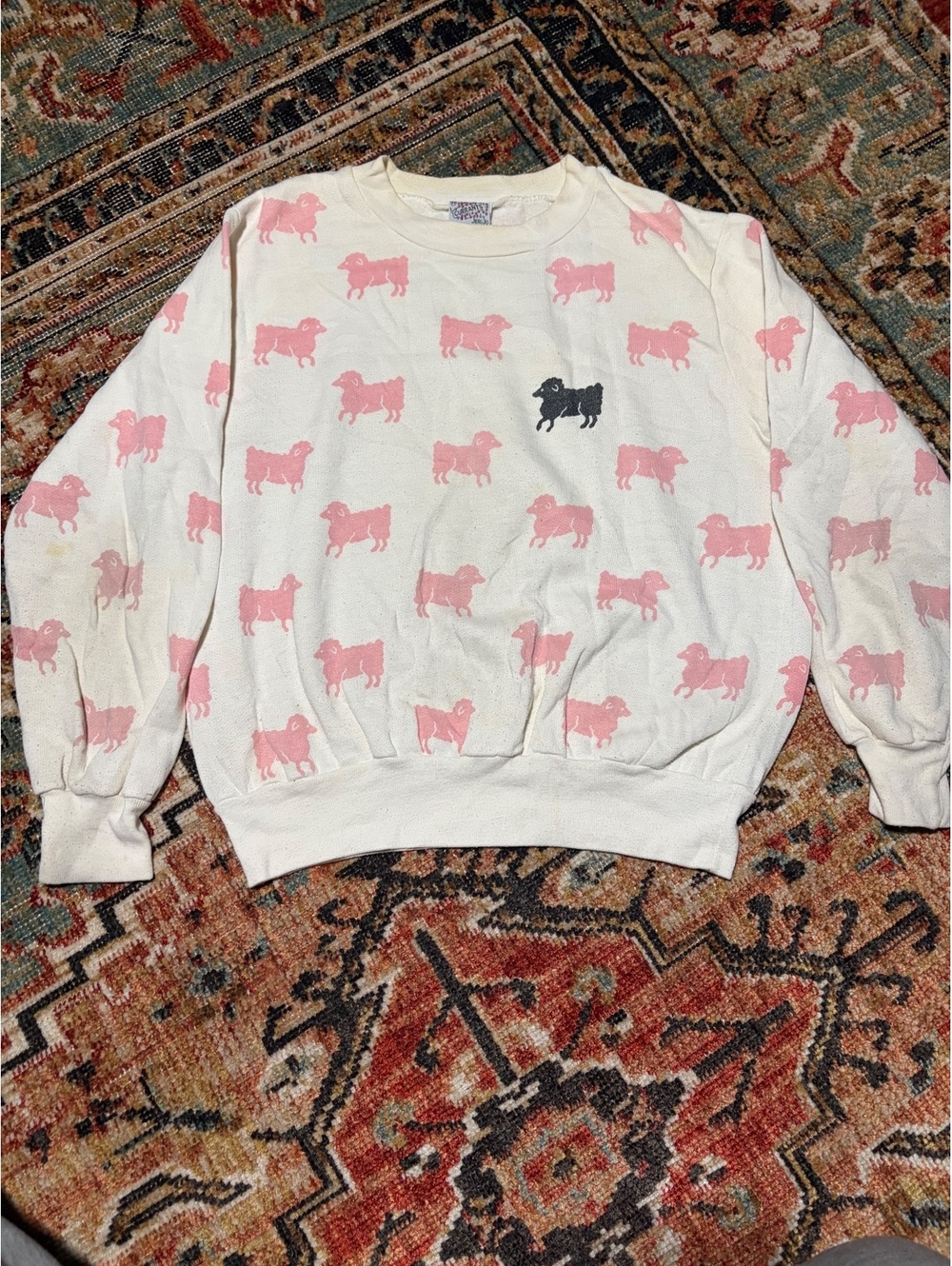 Currants by JeriJo white pink sheep sweatshirt